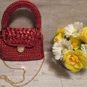 Elegant Red Woven Handbag-Crochet Purse